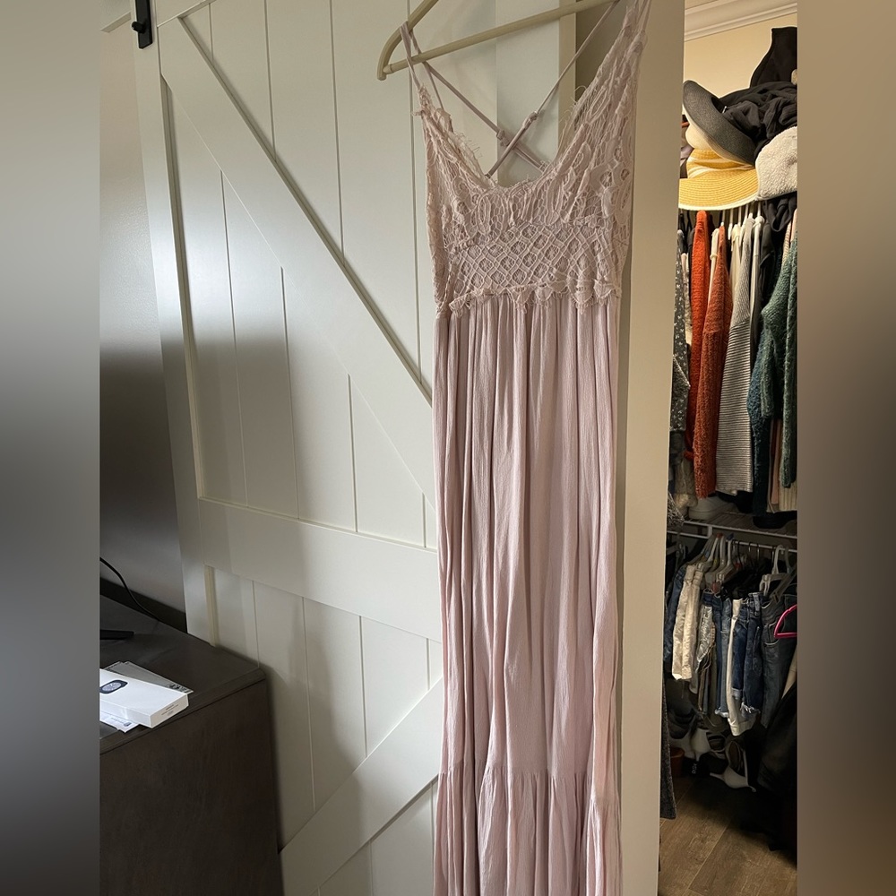 Blush lace maxi dress